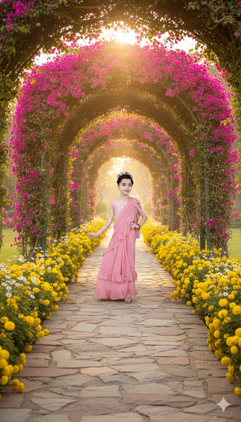 Baby Pink Ruffled Saree Gown with Embellished Blouse