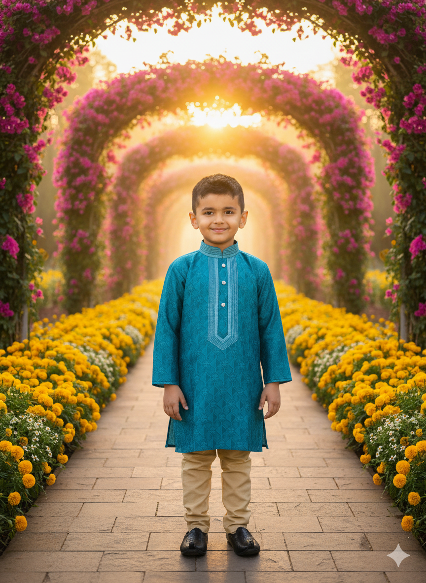 Sky Blue Jacquard Silk Kurta Pajama Set for Boys