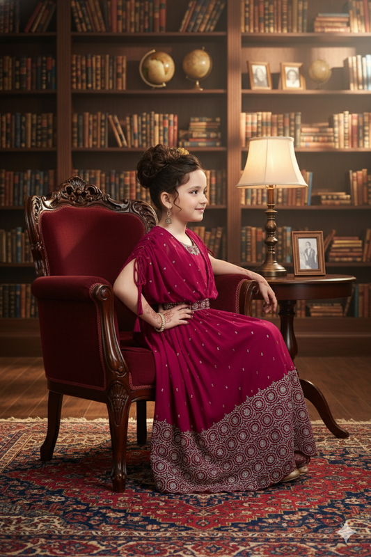 Maroon Floor-Length Kids Anarkali Dress