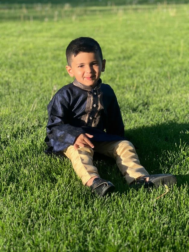 Navy Blue Printed Kurta and Gold Pyjama
