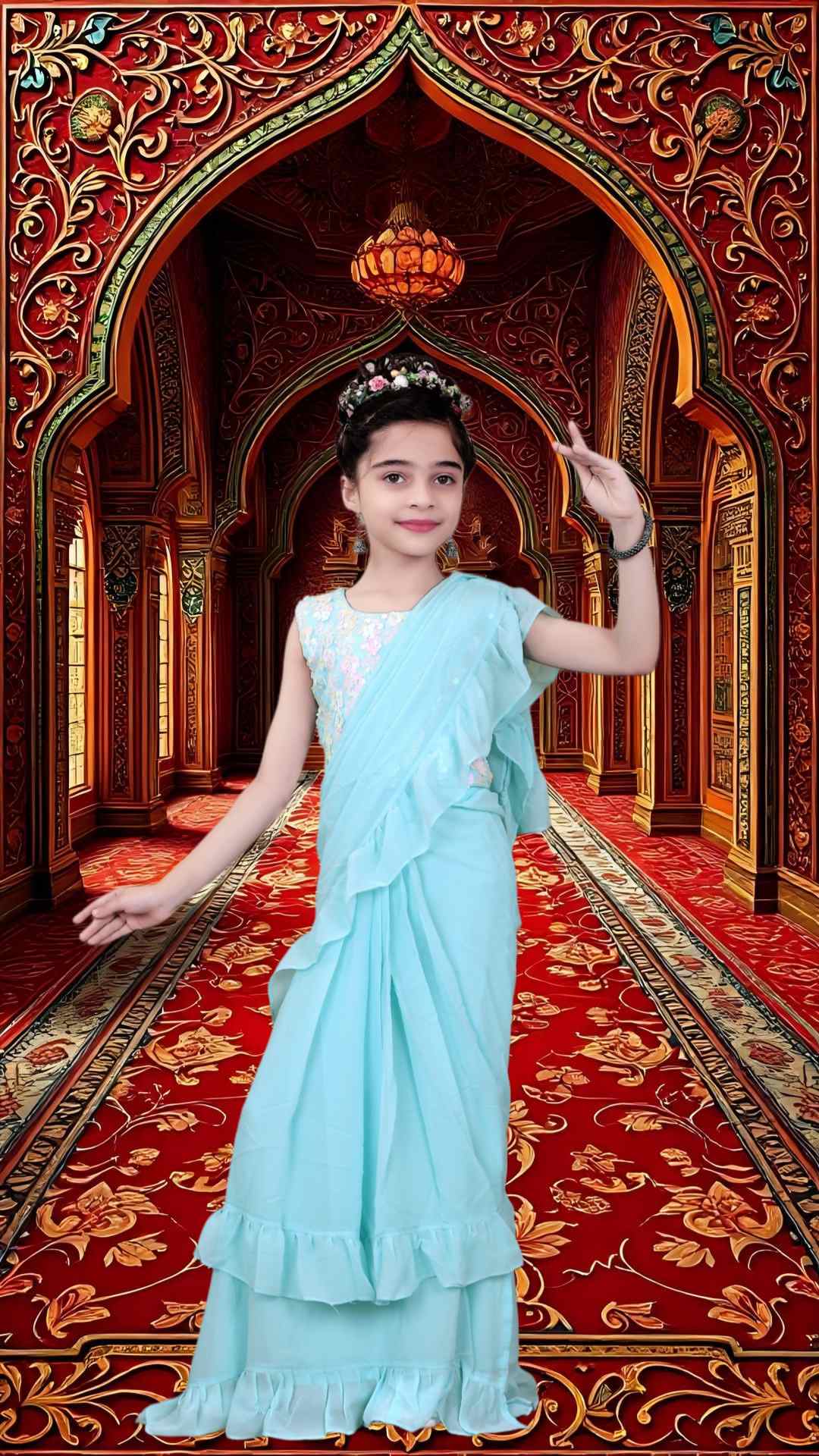 Aqua Blue Pre-Stitched Saree with Sequin Blouse