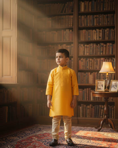 Mustard Yellow Kurta with Beige Pyjama