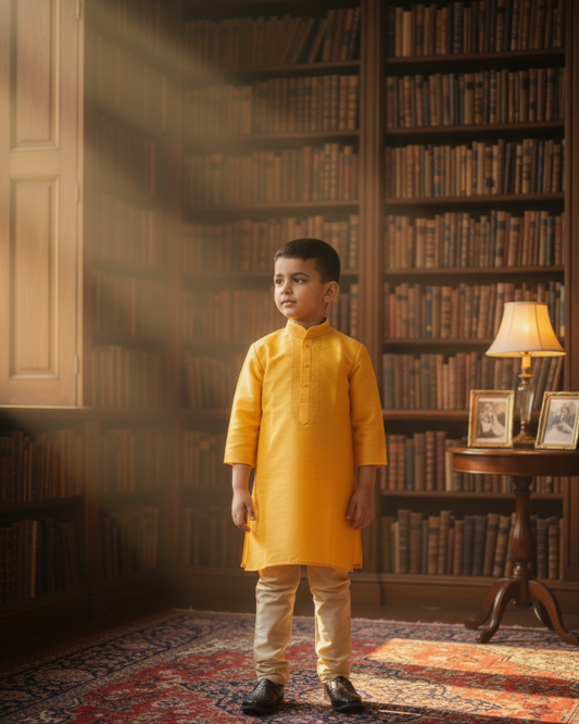 Mustard Yellow Kurta with Beige Pyjama