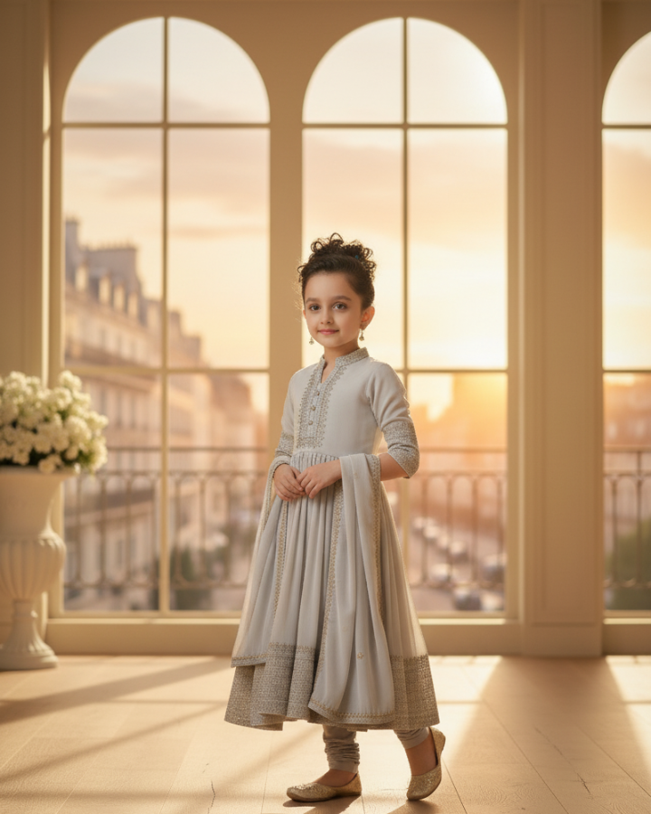 Off-white Churidar Anarkali Suit