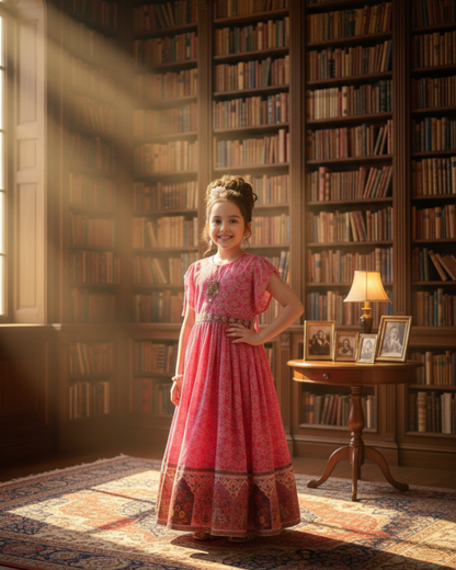 Pink Festive Maxi Dress with Cultural Print