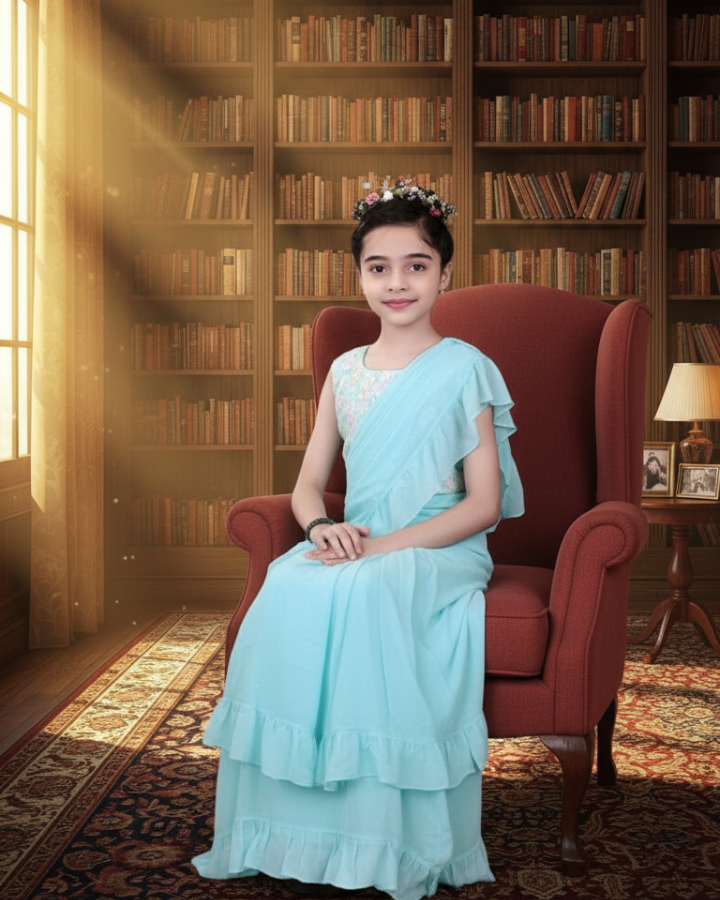 Aqua Blue Pre-Stitched Saree with Sequin Blouse