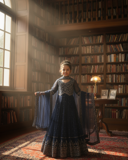 Royal Blue Pleated Anarkali Dress