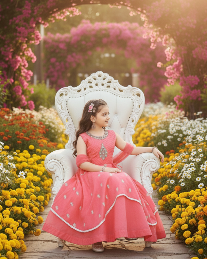 Royal Pink Tiered Indian Gown with Embroidery