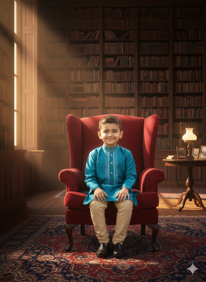 Sky Blue Jacquard Silk Kurta Pajama Set for Boys