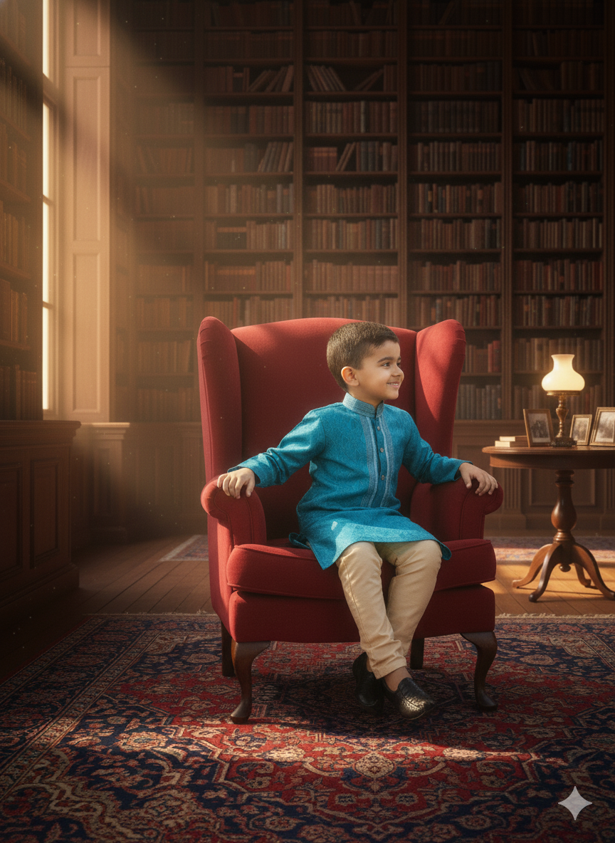 Sky Blue Jacquard Silk Kurta Pajama Set for Boys