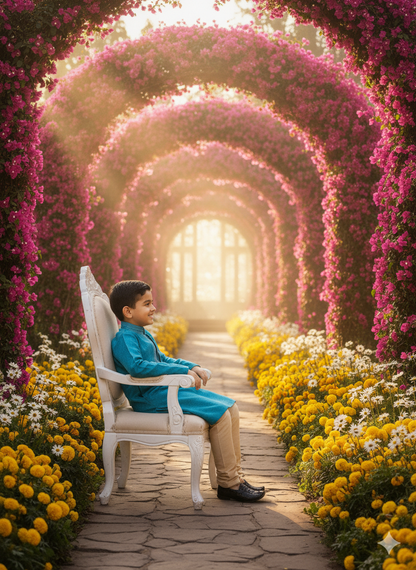 Sky Blue Jacquard Silk Kurta Pajama Set for Boys