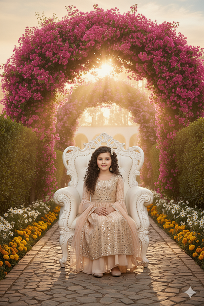 Golden Sequin and Pleated Anarkali Sharara Suit