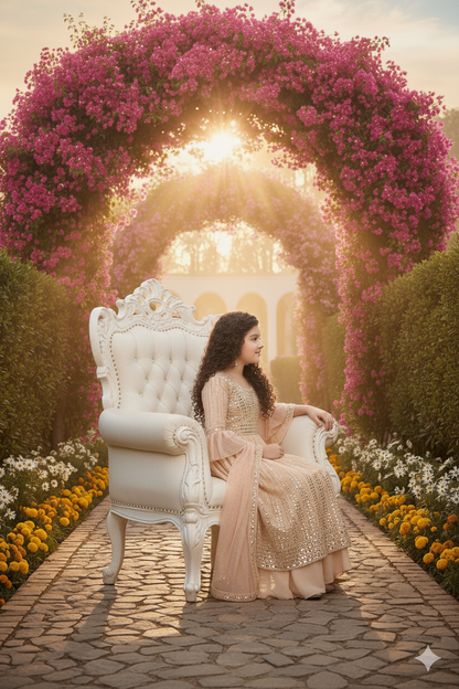 Golden Sequin and Pleated Anarkali Sharara Suit