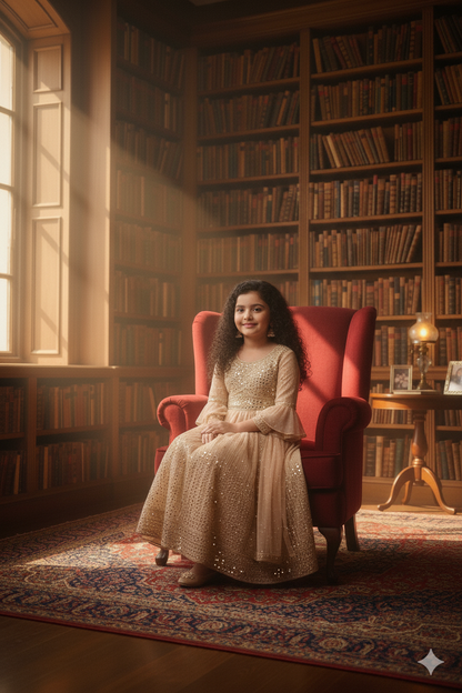 Golden Sequin and Pleated Anarkali Sharara Suit