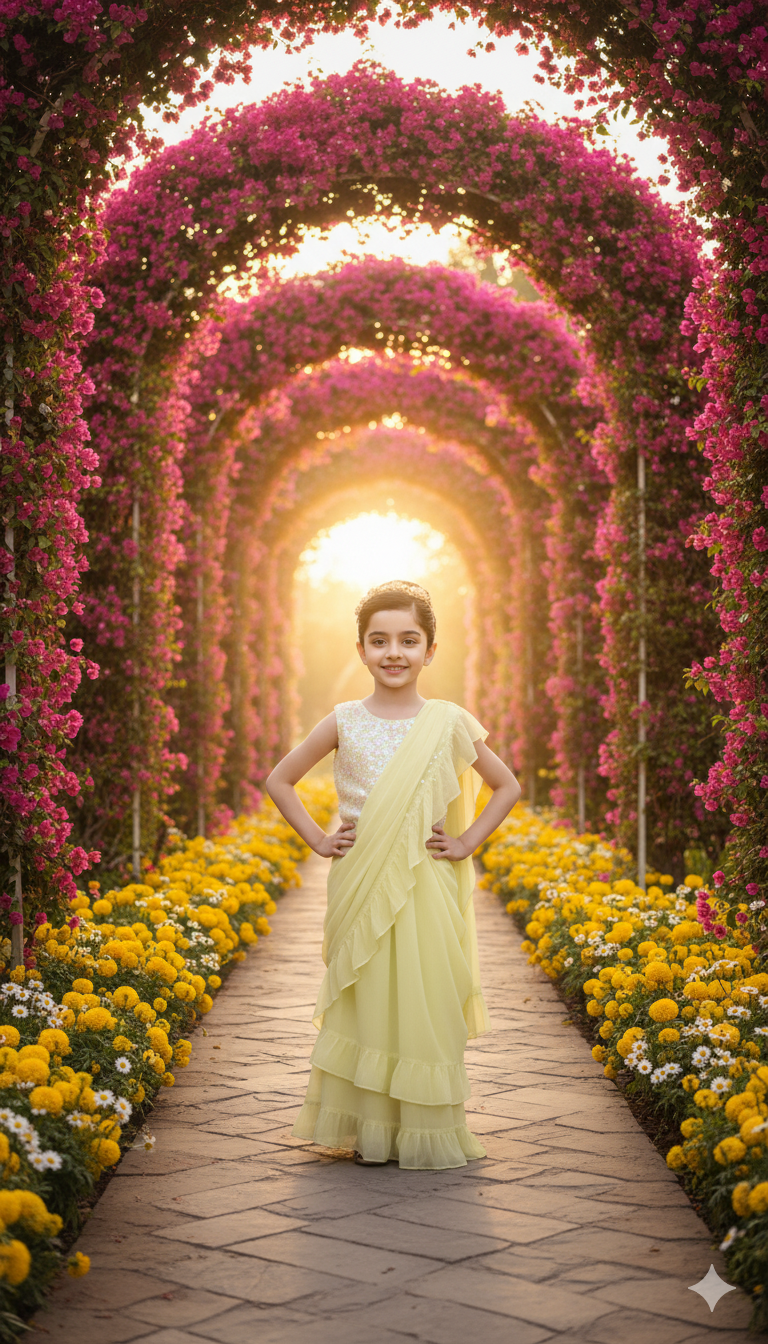 Lemon Yellow Ruffled Saree Gown with Embellished Blouse