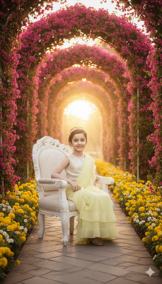 Lemon Yellow Ruffled Saree Gown with Embellished Blouse