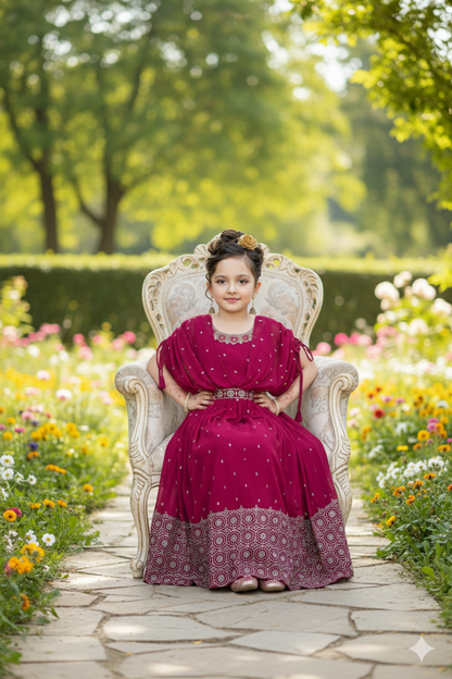 Maroon Floor-Length Kids Anarkali Dress