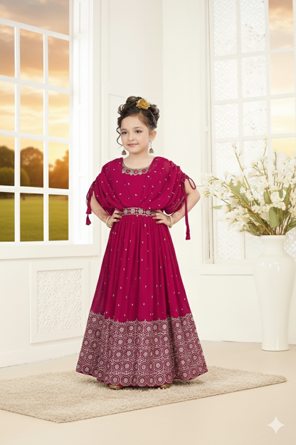 Maroon Floor-Length Kids Anarkali Dress