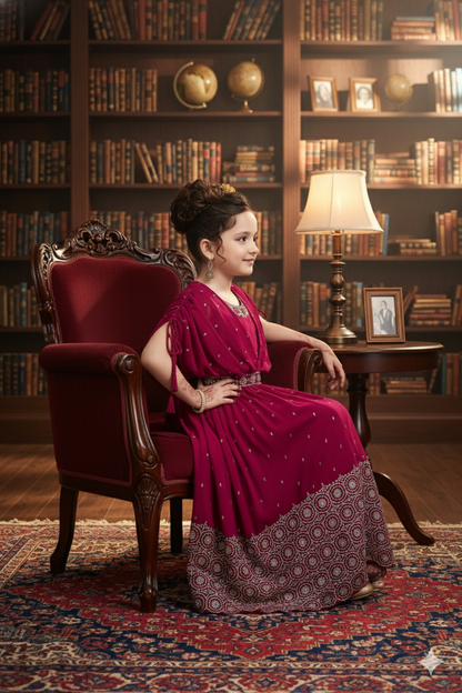 Maroon Floor-Length Kids Anarkali Dress