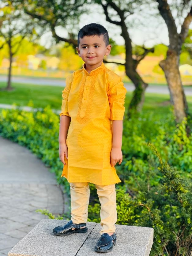 Mustard Yellow Kurta with Beige Pyjama