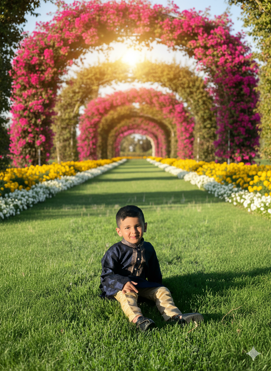 Navy Blue Printed Kurta and Gold Pyjama