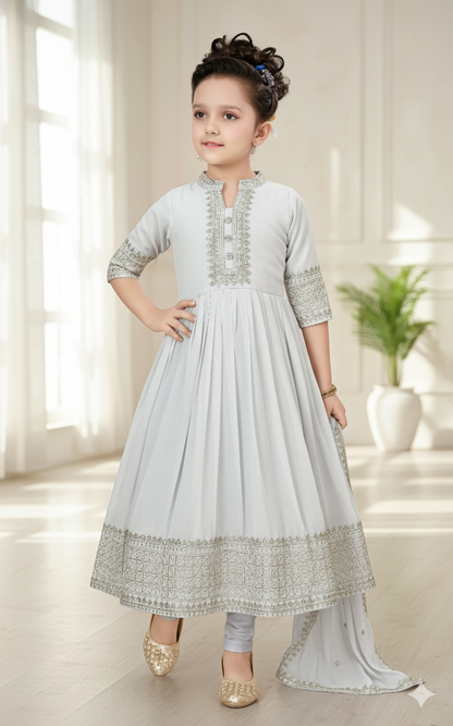 Off-white Churidar Anarkali Suit