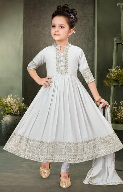 Off-white Churidar Anarkali Suit