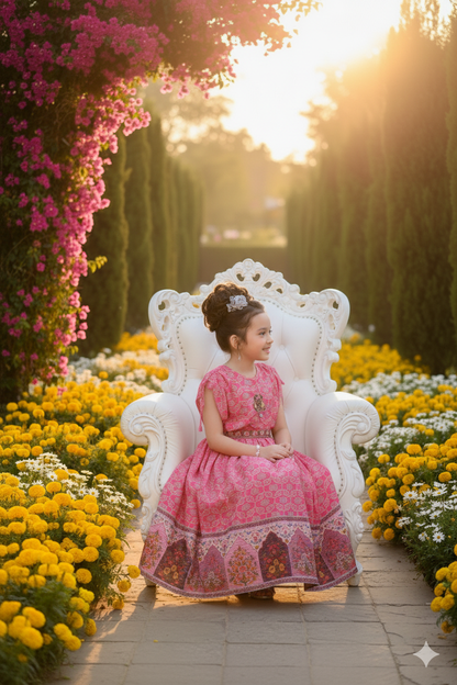 Pink Festive Maxi Dress with Cultural Print