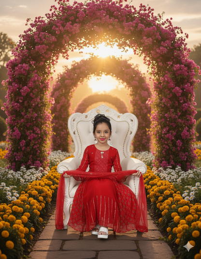 Red Embroidered Anarkali Gown with Bell Sleeves