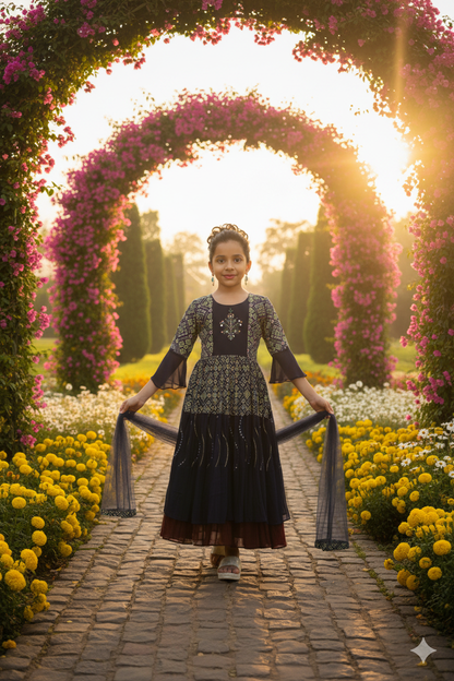 Royal Blue Pleated Anarkali Dress