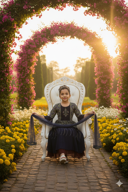 Royal Blue Pleated Anarkali Dress