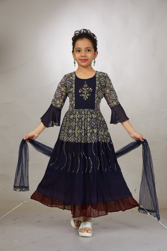 Royal Blue Pleated Anarkali Dress