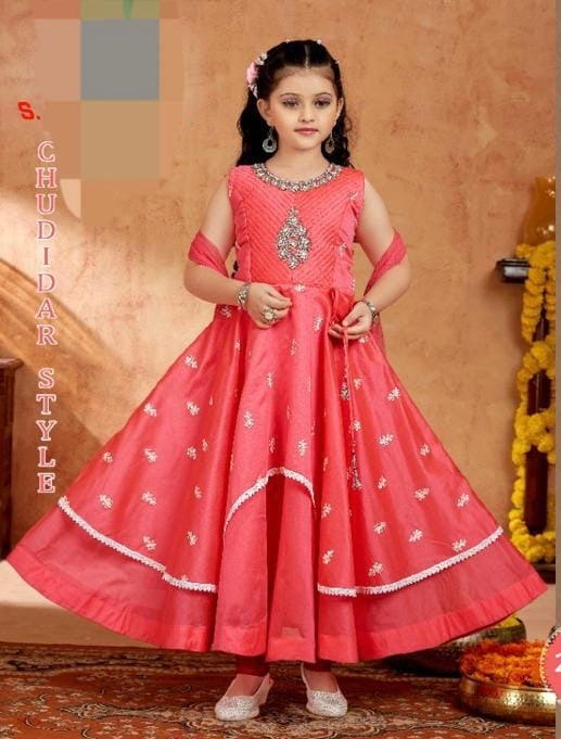 Royal Pink Tiered Indian Gown with Embroidery