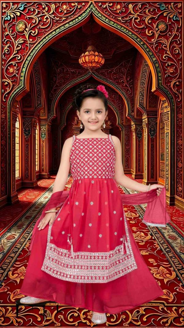 Girls Ethnic Outfit with Georgette Top Palazzo bottom with Duppatta