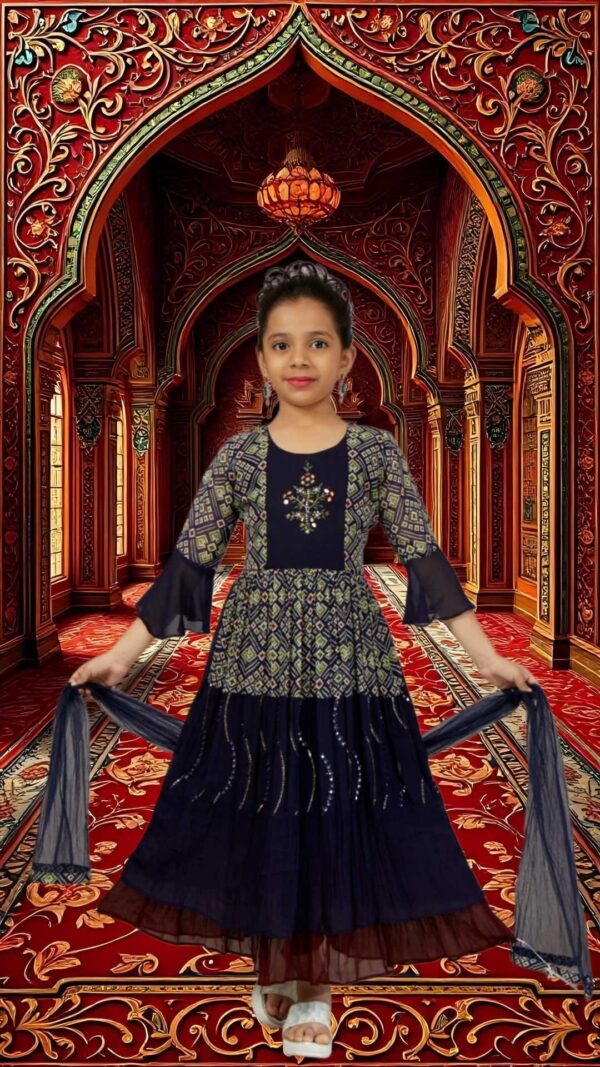 Girls Ethnic Embellished and Embroidered Art Dupioni Silk  Anarkali Set  with Duppatta