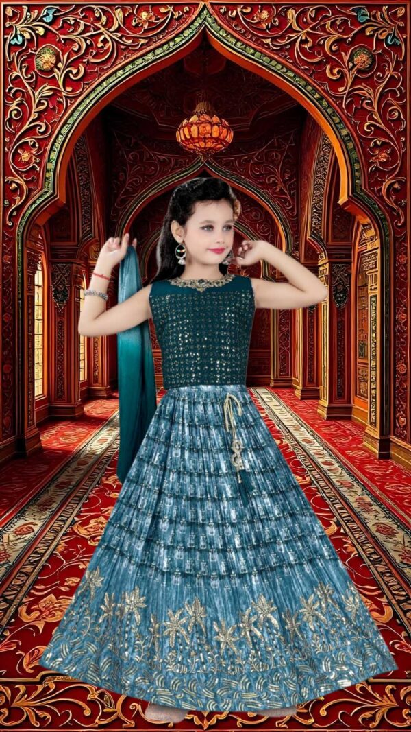 Girls Ethnic Art Dupioni Choli (Blouse) with Digutal Printed Lehenga Set  with Duppatta