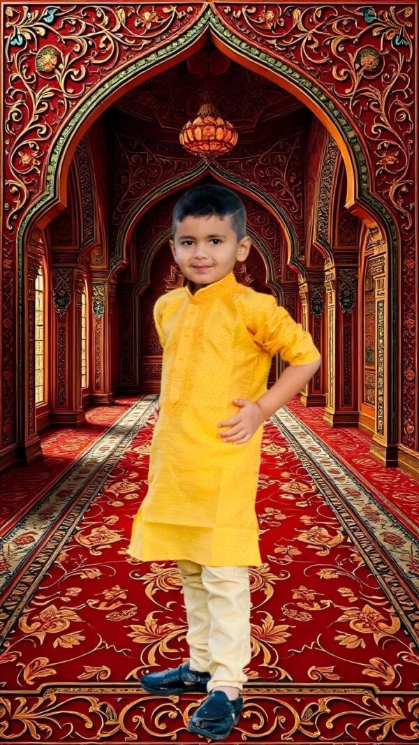 Boys Ethnic Mandarin Collar Long Sleeves Art Dupioni Jacquard Silk Kurta Pajama Set