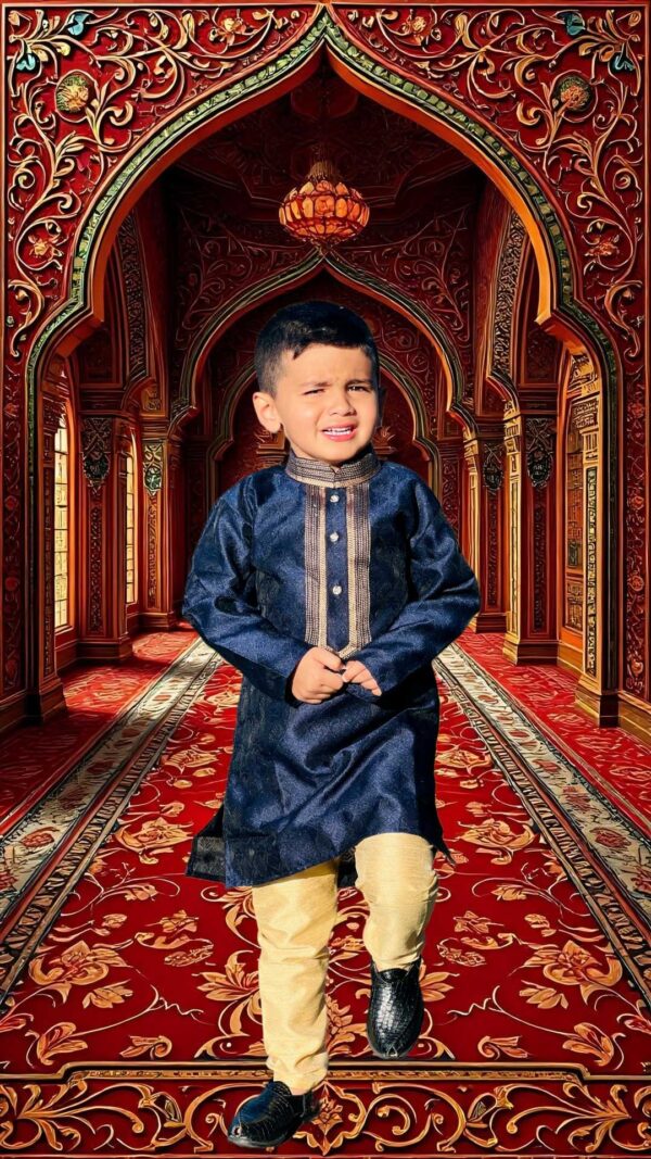 Boys Ethnic Mandarin Collar Long Sleeves Art Dupioni Jacquard Silk Kurta Pajama Set